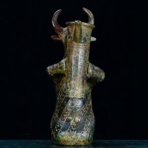 ◆古寳堂◆漢時期 青銅製 牛酒器 置物 賞物 極細工 古置物 古擺件 中国古美術 時代物 古董品