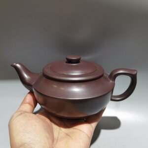 ◆古寳堂◆近現代 紫砂壺 水扁壺 顧景舟 紫泥 茶具 茶道品 極細工 古置物 古擺件 中国古美術 時代物 古董品