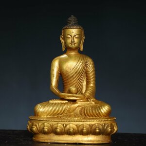 ◆古寳堂◆清 銅製 塗金 釋迦牟尼像 仏教古美術 供養品 極細工 古置物 古擺件 中国古美術 時代物 古董品