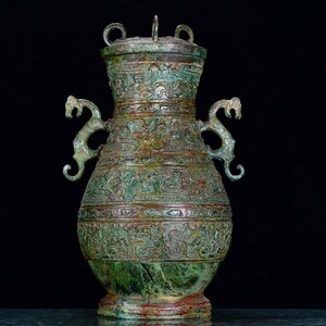 ◆古寳堂◆漢時期 青銅製 蛇紋雙耳瓶 置物 賞物 極細工 古置物 古擺件 中国古美術 時代物 古董品