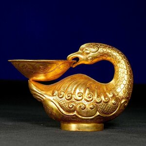 ◆古寳堂◆清 銅製 塗金 鳥ろうそくだい 置物 賞物 極細工 古置物 古擺件 中国古美術 時代物 古董品