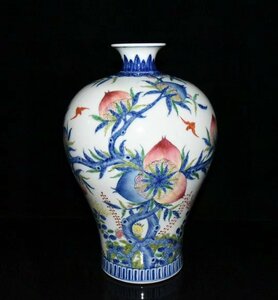 ◆古寳堂◆清 乾隆年製款 五彩 青花 石榴紋 梅瓶 古陶瓷品 極細工 古置物 古擺件 中国古美術 時代物 古董品