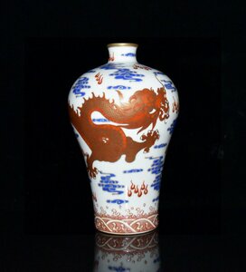 ◆古寳堂◆清 乾隆年製款 青花 描金 龍紋 梅瓶 古陶瓷品 極細工 古置物 古擺件 中国古美術 時代物 古董品