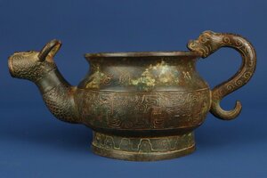 ◆古寳堂◆西周時期 青銅製 獣頭壺 置物 賞物 極細工 古置物 古擺件 中国古美術 時代物 古董品