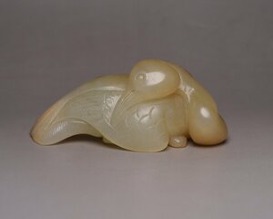 ◆古寳堂◆清 和田玉製 細密彫 鵝如意 極細工 古置物 古擺件 中国古美術 時代物 古董品
