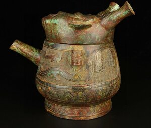◆古寳堂◆西周時期 青銅製 人面壺 置物 賞物 極細工 古置物 古擺件 中国古美術 時代物 古董品