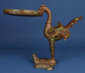 ◆古寳堂◆漢時期 青銅製 鳥燈盤 置物 賞物 極細工 古置物 古擺件 中国古美術 時代物 古董品