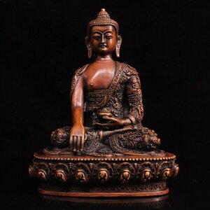 ◆古寳堂◆清 銅製 寶石嵌 釋迦牟尼像 仏教古美術 供養品 極細工 古置物 古擺件 中国古美術 時代物 古董品