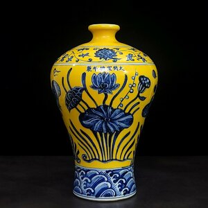 ◆古寳堂◆明 宣德年製款 青花 魚藻紋 梅瓶 古陶瓷品 極細工 古置物 古擺件 中国古美術 時代物 古董品