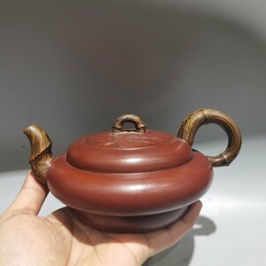 ◆古寳堂◆清代 紫砂壺 竹韻壺 范大生 紅泥 茶具 茶道品 極細工 古置物 古擺件 中国古美術 時代物 古董品