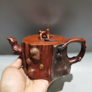 ◆古寳堂◆清代 紫砂壺 松針樹壺 陳鳴遠 紅泥 茶具 茶道品 極細工 古置物 古擺件 中国古美術 時代物 古董品