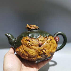 ◆古寳堂◆近現代 紫砂壺 九龍壺 鮑宜明 段泥 茶具 茶道品 極細工 古置物 古擺件 中国古美術 時代物 古董品