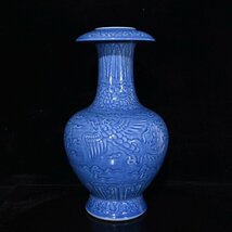 ◆古寳堂◆明 宣德年製款 天藍釉 鳳紋 花瓶 古陶瓷品 極細工 古置物 古擺件 中国古美術 時代物 古董品_画像1