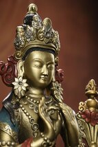 ◆古寳堂◆清 銅製 金鍍 彩繪 彌勒菩薩像 仏教古美術 供養品 極細工 古置物 古擺件 中国古美術 時代物 古董品_画像3