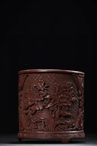 ◆古寳堂◆清 漆器漆彫 剔紅 花卉紋 筆筒 置物 賞物 極細工 古置物 古擺件 中国古美術 時代物 古董品