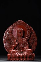 ◆古寳堂◆清 漆器漆彫 剔紅 釋迦摩尼像 仏教古美術 供養品 極細工 古置物 古擺件 中国古美術 時代物 古董品_画像1