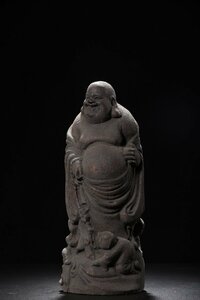 ◆古寳堂◆清 沈む香木製 細密彫 福在眼前彌勒仏 仏教古美術 供養品 賞物 極細工 古置物 古擺件 中国古美術 時代物 古董品