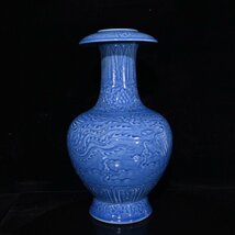 ◆古寳堂◆明 宣德年製款 天藍釉 鳳紋 花瓶 古陶瓷品 極細工 古置物 古擺件 中国古美術 時代物 古董品_画像3