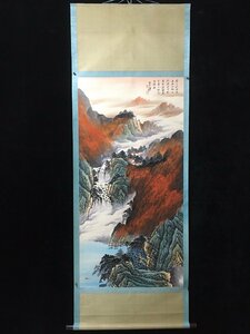 ◆古寳堂◆中国書画『近現代画家張大千・山水画・四尺中堂画・宣紙』肉筆紙本・掛け軸・書画立軸・中国美術・コレクター必見