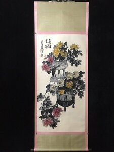 ◆古寳堂◆中国書画『清代画家呉昌碩・花卉画・四尺中堂画・宣紙』肉筆紙本・掛け軸・書画立軸・中国美術・コレクター必見