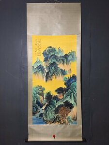 ◆古寳堂◆中国書画『近現代画家張大千・山水画・四尺中堂画・宣紙』肉筆紙本・掛け軸・書画立軸・中国美術・コレクター必見