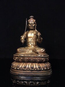◆古寳堂◆清 銅製 泥金 不動明王像 仏教古美術 供養品 極細工 古置物 古擺件 中国古美術 時代物 古董品