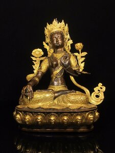 ◆古寳堂◆清 銅製 塗金 白度母像 仏教古美術 供養品 極細工 古置物 古擺件 中国古美術 時代物 古董品