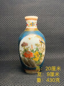 ◆古寳堂◆ 清 乾隆年製款 琉璃製 細密彫 花鳥紋 花瓶 置物 賞物 極細工 古置物 古擺件 中国古美術 時代物 古董品