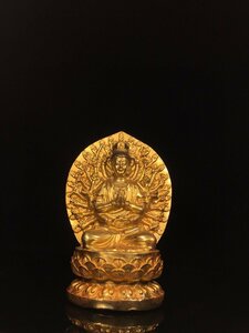 ◆古寳堂◆清 乾隆年製款 銅製 塗金 千手觀音像 仏教古美術 供養品 極細工 古置物 古擺件 中国古美術 時代物 古董品