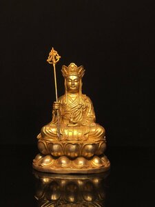 ◆古寳堂◆清 銅製 塗金 地藏王菩薩像 仏教古美術 供養品 極細工 古置物 古擺件 中国古美術 時代物 古董品