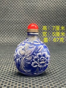 ◆古寳堂◆清 琉璃製 細密彫 花鳥紋 鼻煙壺 根付 裝身具 極細工 古置物 古擺件 中国古美術 時代物 古董品