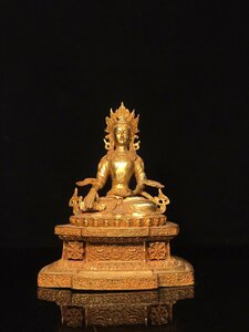 ◆古寳堂◆清 銅製 塗金 度母菩薩像 仏教古美術 供養品 極細工 古置物 古擺件 中国古美術 時代物 古董品