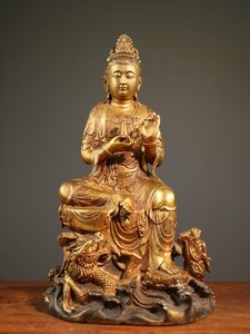 ◆古寳堂◆清 銅製 塗金 觀音菩薩像 仏教古美術 供養品 極細工 古置物 古擺件 中国古美術 時代物 古董品