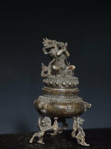 ◆古寳堂◆清 銅製 銀鍍 金剛熏香炉 置物 賞物 極細工 古置物 古擺件 中国古美術 時代物 古董品
