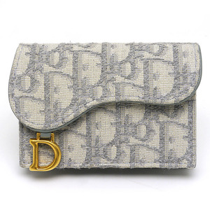 ディオール Christian Dior カードケース サドルフラップ ブルー系 ゴールド金具