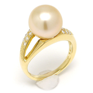 Жемчужное бриллиантовое кольцо #17 Приблизительно 17 K18YG / Южно -море Жемчужина приблизительно 12,1 мм / алмаз 0,17CT