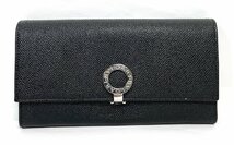 美品 BVLGARI 30414 ブルガリブルガリ 二つ折り長財布 ブラック/ブルー グレインレザー クリップ金具 ロングウォレット_画像2