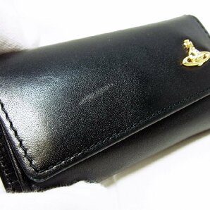 送料185円 中古 Vivienne Westwood/ヴィヴィアン ウエストウッド 4連キーケース ブラック 総柄 イエロー ロゴ レザー 1241217 キーリングの画像5