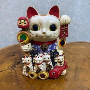 3.33* rare Showa Retro maneki-neko savings box ceramics made .. thing better fortune . luck luck . quotient ...