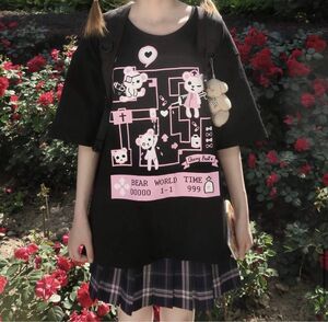 くま 原宿 Ｔシャツ ゆめかわ 韓国ファッション 半袖 夏 レディース ゆるTシャツ トップス カットソー　カジュアル　③