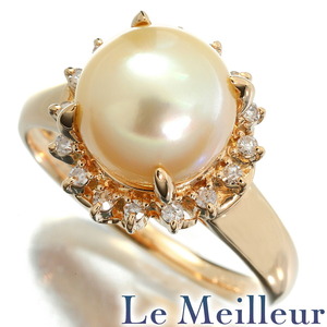  Gold color pearl ring ring White Butterfly pearl 8.9mm diamond K18 12 number used pre Rav do returned goods OK