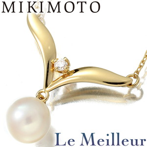 ミキモト デザインパールネックレス アコヤ真珠 7mm ダイヤモンド K18 MIKIMOTO 中古 プレラブド 返品OK