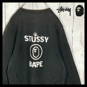 【希少】 A BATHING APE×STUSSY コラボ スウェット M トレーナー