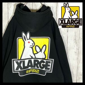 【即完売モデル】 FR2×XLARGE パーカー M センター刺繍ロゴ 色情兎 プルオーバー HOODIE