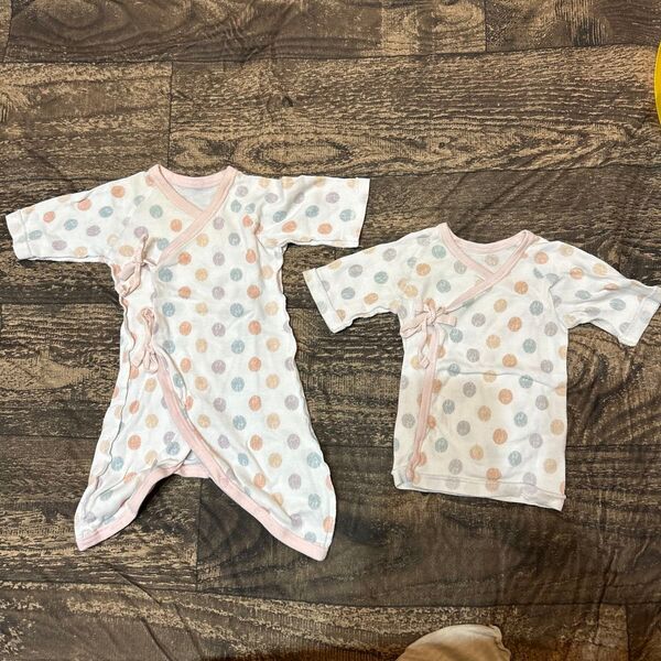 短肌着 肌着 新生児 出産準備 コンビ肌着 2枚セット ベビー 新生児肌着 ベビー肌着 水玉