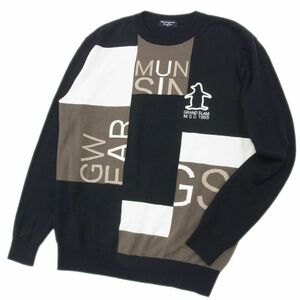 美品 定価2万5000円●Munsingwear マンシングウェア ニット セーター プルオーバー ゴルフ ブラック メンズ Mサイズ ロゴ刺繍 1円スタート