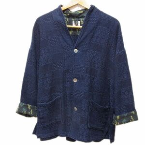 美品 定価3万円以上●Blue Trick ブルートリック コート ジャケット メンズ レディース 藍染め 春物 花柄 パッチワーク オーバーサイズ