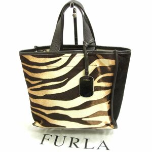 ◆FURLA フルラ ハラコレザー トートバッグ ハンドバッグ ゼブラ柄 イタリア製 レディース 1円スタート