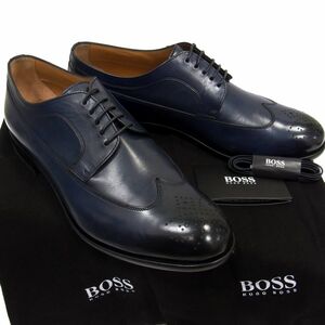 新品 参考定価8万円◇HUGO BOSS ウイングチップメダリオン ドレスレザーシューズ ヒューゴボス イタリア製 スペアシューレース 保存袋 箱付