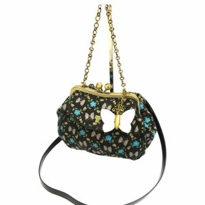 美品◆ANNA SUI アナスイ 2way ショルダーバッグ チェーンショルダー がま口バッグ 花 蝶々柄 レディース 1円スタート